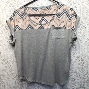 Maurices Gray Tee with Chevron Print Yoke